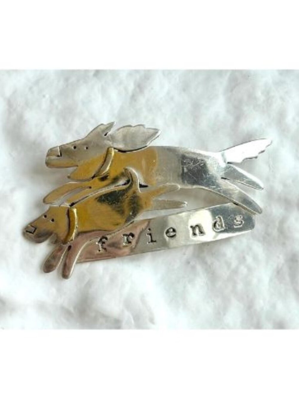 Gem Garden "Dog Friends" Figural Taxco Mexico Sterling Silver 925 Vintage Brooch